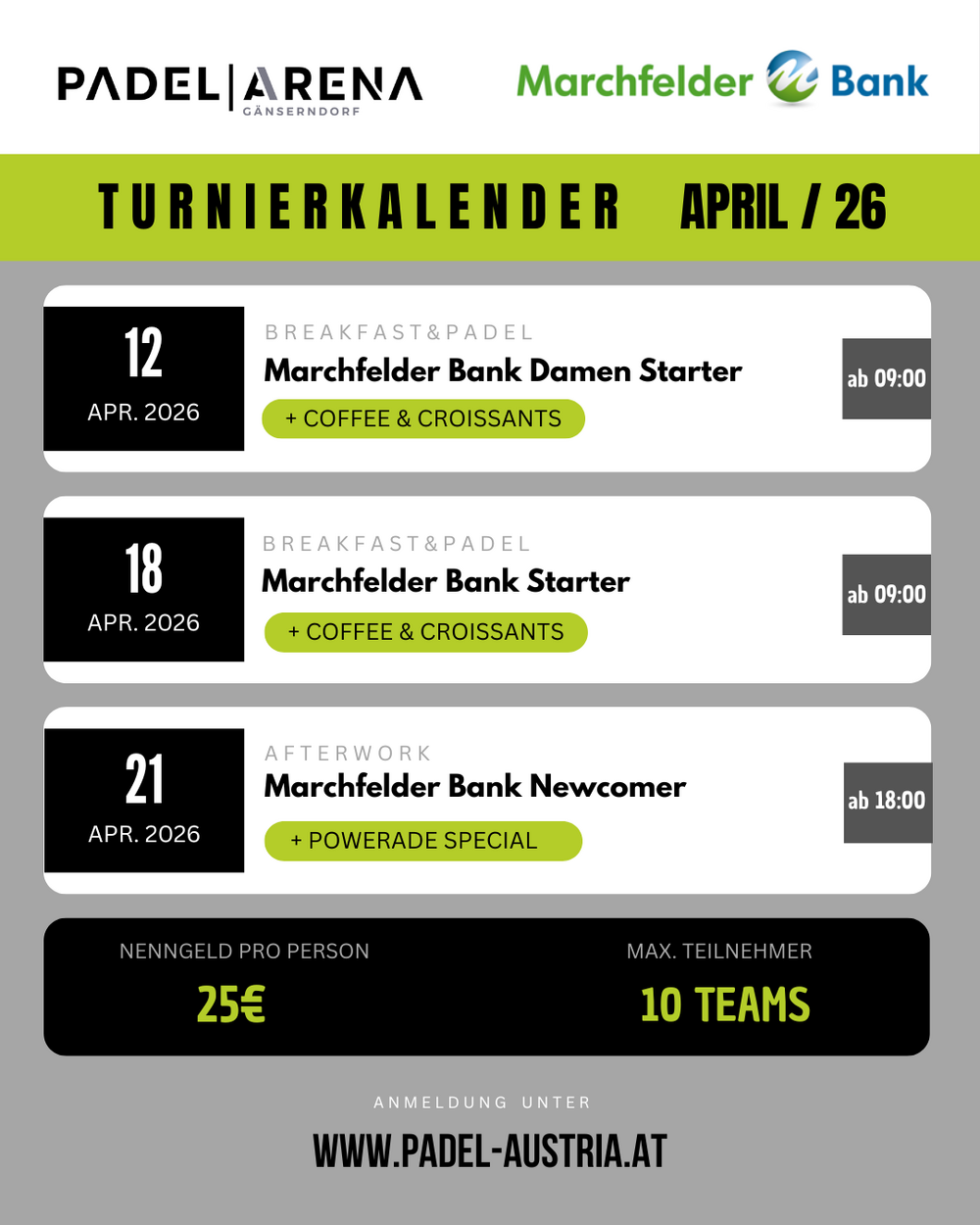 TURNIERKALENDER APRIL 2026